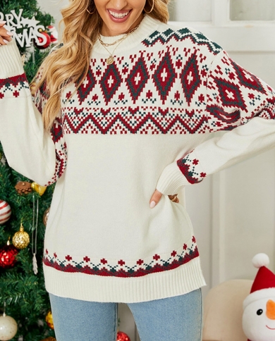 Women Casual Sweater Pullovers Autumn Winter Christmas Contrast Colorblock Knitted Pullover Sweater Knitwear Women Jumpe