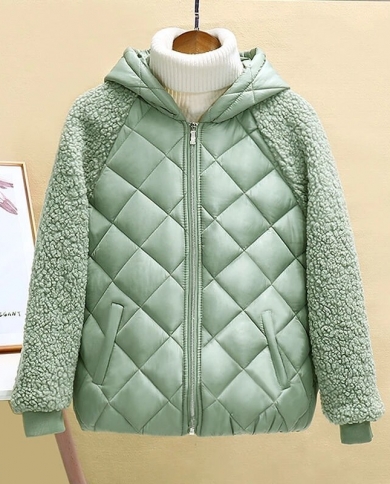 Thin Light Down Cotton Jacket Female Short Coat Autumn Winter Womens 2022 New Hooded Loose Imitation Lamb Wool Cotton J