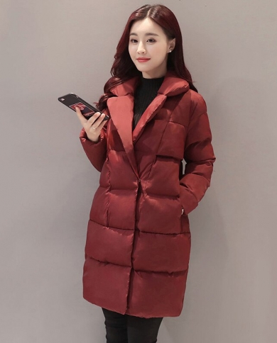  Winter New Mid Length Padded Coat Thick Fashion Suit Collar Loose Padded Coat Womens Jacketparkas