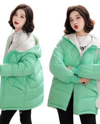  New Winter Jacket Gloosy Parka Womens Jacket Warm Down Cotton Jackets Casual Hooded Cotton Padded Parkas Coat Femalepa