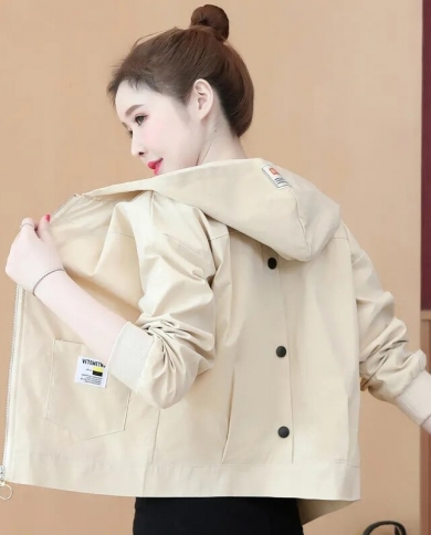 2022 New Autumn Women Jacket Windbreaker Famale Long Sleeve Causal Short Jacket Hooded Loose Basic Coat Outwear F 281