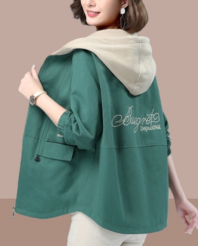 2022 New Autumn Womens Jacket Long Sleeve Causal Basic Coat Hooded Windbreaker Female Jackets Loose Outwear 4xl C 53jac
