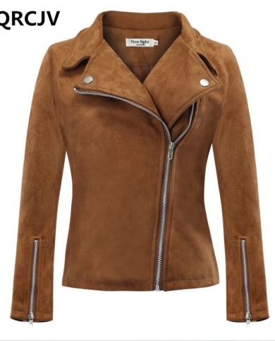  Autumn Winter Elegant Zipper Basic Suede Jacket Coat Motorcycle Jacket Women Outwear Slim Short Winter Jacket S 5xl R50