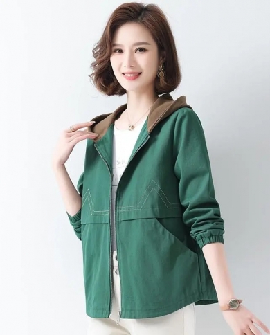 Women Jacket Coat 2022 New Autumn Long Sleeve Casual Windbreaker Basic Coat Loose Hooded Female Pocket Zipper Jackets Ou