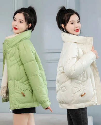 2022 New Women Parkas Long Sleeves Winter Jacket Glossy Down Cotton Jacket Warm Parka Female Casual Student Coat Outwear