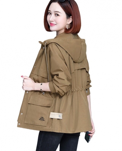 Large Size Womens Jackets  New Autumn Long Sleeve Windbreaker Female Hooded Casual Loose Zipper Pocket Jacket Outerwear