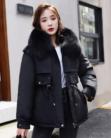 2022 New Warm Fur Lining Parka Winter Jacket Womens Clothing Fur Collar Winter Coat Women Casual Parkas Outwear