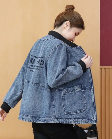2022 Women’s Denim Jacket Full Sleeve Loose Button Short Casual Blue Jean Jacket Boyfriend Denim Coats Outwear Jeans J