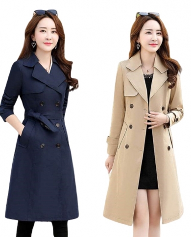  Autumn New Womens Casual Trench Coat With Belt Oversize Double Breasted Vintage Long Windbreaker Female Outwear Loose 