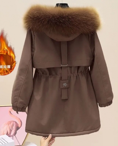 2022 New Winter Jacket Women Parka Fashion Long Coat Wool Liner Jackets Hooded Parkas Fur Collar Warm Snow Wear Coats Cl