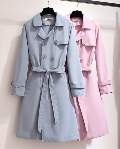  Spring And Autumn Women Fashion Trench Coats Casual Windbreaker Waist Belt Loose Female Casual Elegant Long Outerwear R