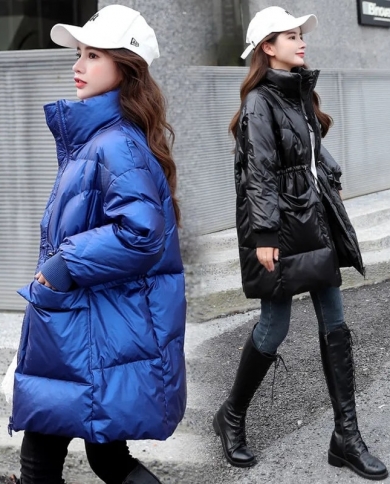  New Fashion Women Winter Jacket Parkas Long Coat Glossy Hooded Jacket Casual Female Warm Cotton Padded Parka Outwearpar