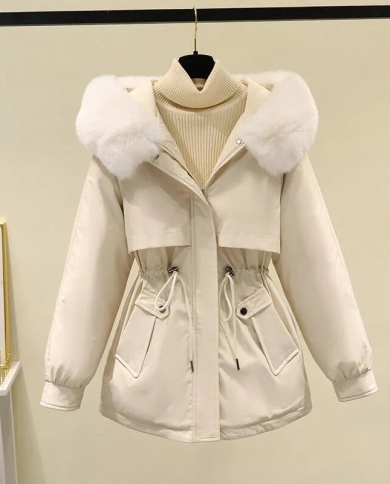 2022 New Parkas Women Winter Jackets Coats Big Fur Thicken Jacket Loose Warm Fur Liner Hooded Cotton Padded Parka Outwea