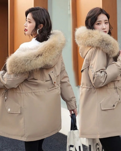 2022 New Winter Jacket Women Parkas Fur Lining Coat Fur Collar Hooded Parka Female Thick Warm Cotton Padded Jacket Outer