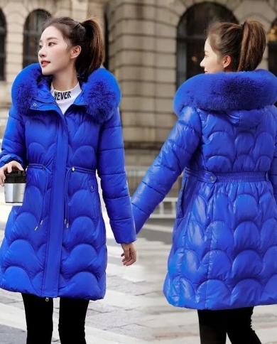 Winter Jacket 2022 New Women Parkas Snow Wear Long Coat Fur Collar Hooded Jackets Warm Thicken Cotton Padded Parka Coats