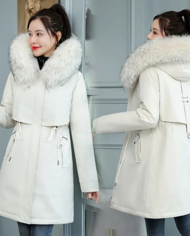 2022 מעיל חורף חדש לנשים מעיל ארוך מעיל צמר תוחם קפוצון מעילי צווארון פרווה לנשים ללבוש שלג חם