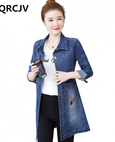 Denim Jacket For Women  Spring Autumn New  Long Sleeve Casual Windbreaker Female Large Size 5xl Embroidery Jacket R505ja