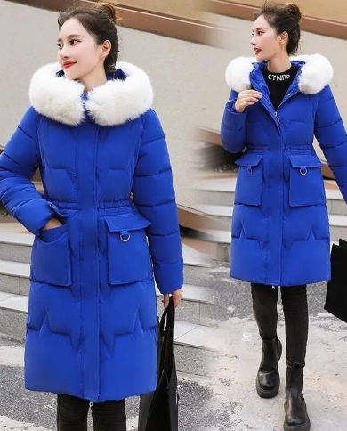 2022 New Women Parkas Winter Jacket Warm Thicken Long Coat Fur Collar Hooded Jackets Cotton Padded Parka Snow Wear Coats