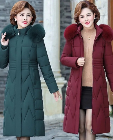מעילי חורף לנשים מעילים ארוכים 2022 מעילים חדשים מעילי כותנה מרופדת הלבשה עליונה חמה עם קפוצון מעיל על צווארון פרווה מלאכותית