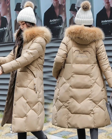 מעיל חורף 2022 חדש נשים מעילי כותנה פוך מעילי מעיל ארוך צווארון פרווה עם קפוצון שלג חם ללבוש מעילי נשים