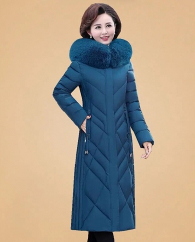 2022 מעיל חורף חדש לנשים מעיל פארקס ארוך צווארון פרווה עם קפוצון פוך כותנה מעיל כותנה חם מעבה כותנה מרופדת הלבשה עליונה 5x