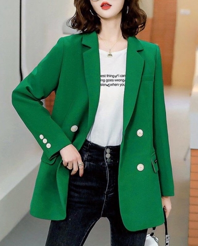 Spring Autumn Womens Blazer 2022 New Casual  Pockets Long Sleeve Jacket Office Ladies Suit Coat Solid Loose Blazers