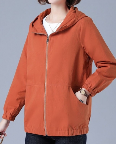 Womens Jacket 2022 New Spring Autumn Long Sleeve Hooded Basic Coat Windbreaker Famale Hooded Zipper Bomber Jacket Outwe