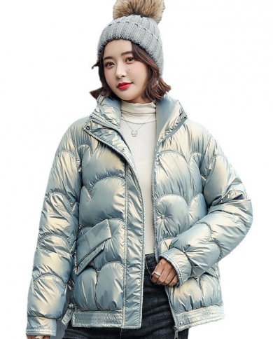  New Winter Coat Parkas Women Jacket Warm Shinny Thick Jackets Fashion Stand Collar Short Parkas Snow Wear Winter Jacket