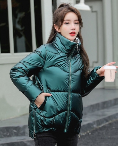  New Winter Parkas Women Jacket Glossy Down Cotton Jacket Casual Thick Warm Overcoat Female Parka Cotton Padded Outwear 
