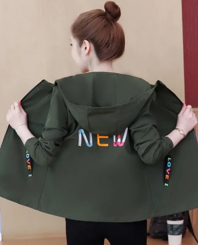 2022 New Womens Jacket Spring Autumn Pocket Zipper Bomber Jacket Causal Hooded Windbreaker Famale Loose Basic Coat Outw