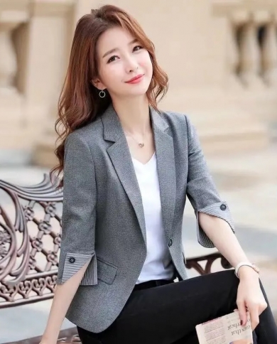 2022 New Spring Summer Womens Blazer Vintage Casual Suits Office Ladies Jacket Coat Slim Female Notched Collar Blazers 
