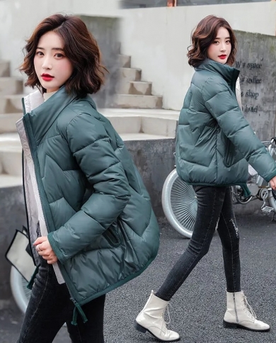 Women Jacket  New Winter Jacket Parkas Long Sleeve Stand Collar Casual Warm Cotton Padded Parka Short Coat Female Outwea