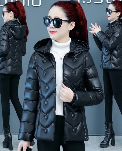 2022 New Winter Jacket Women Parkas Glossy Hooded Thick Cotton Padded Parka Female Jacket Basic Coat Slim Warm Outwear 6