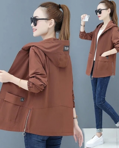 2022 New Autumn Womens Jackets Long Sleeve Causal Windbreaker Female Hooded Basic Coats Loose Jacket Outwear Women Clot