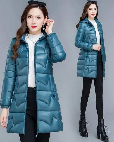 Parkas Womens Hooded Winter Jacket 2022  Glossy Loose Down Cotton Jacket Slim Coat Mother Thicker Warm Long Outwear 6xl