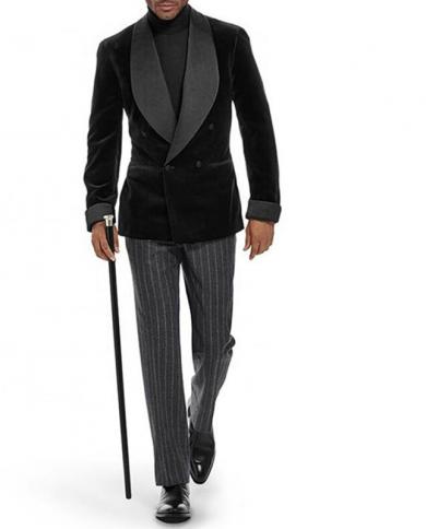 Elegant Brand Italian Morning Coat Pants Men Suit  Custom Made Double Breasted Black Velvet Blazer Groom Suit Wedding Tu