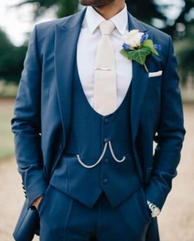 2022 Tailored Made Blue Wedding Men Suit New Fashion Groom Prom Tuxedo Terno Masculino Men Suits 3 Pieces  Jacketpants