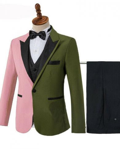 New Costume Homme Color Stitching Men Suits Tuxedos Terno Masculino Wedding Groom Prom Man Blazer 3 Piecejacketpantve
