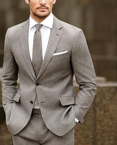 2022 New Grey Men Suits For Wedding Groom 2piecesjacketpant Prom Bridgegroom Slim Fit Terno Masculino Blazer For Man