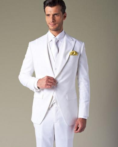 New Arrival Custom Made Slim Fit Groomsman Suits Men White Wedding Suit Tuxedos For Men Bridegroom jacketpantvesttie