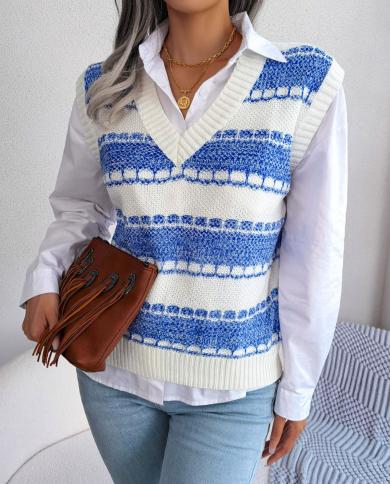 Colorful Striped Knit Sweater Vest For Women Spring Autumn Tank Tops 2022 New V Neck Knit Vest Women Sleeveless Sweater 