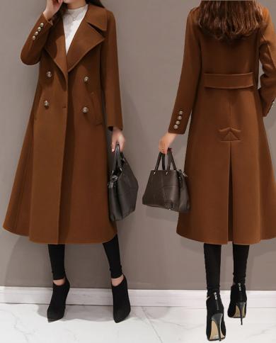 2022 New Winter Women Woolen Coat Fashion Casual Doublebreasted Long Coat Elegant Female Jacket Casaco Feminino Black 5x