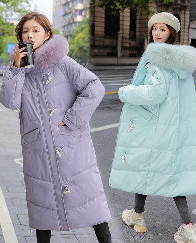  New Winter Jacket Thick Warm Parkas Long Coat Women Jackets Fur Collar Hooded Female Cotton Padded Snow Wear Parka Outw