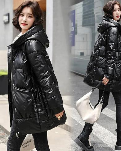  New Womens Winter Jacket Long Hooded Parkas With Pockets Casual Coat Female Cotton Padded Parka Outwear  Parkas