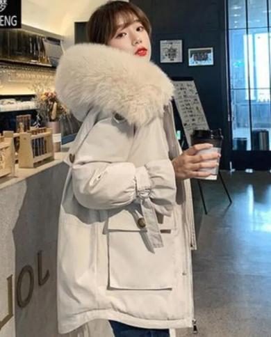2022 New Winter Jacket Thicken Warm Women Parkas Fur Collar Hooded Fur Lining Parka Long Coat Outwear Female Winter Clot