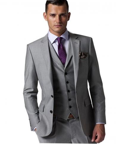 Wholesale Custom Made 3 Piece Men Suits Fashion Light Grey Business Suit Men Wedding Suits Groom Tuxedos Best Man Suit G