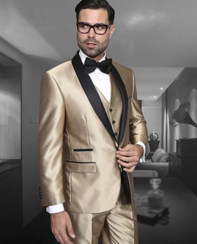 Jacket Vest Pants Men 3 Piece Groom Wedding Suit 2022 New Fashion Men Luxury Satin Wedding Prom Formal Tailor Made Tuxed
