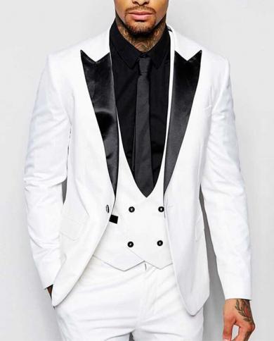 New Arrival White Groom Tuxedos Peak Lapel Groomsmen Best Man Suit Men Wedding Suits Prom Party Suit jacketpantsvest