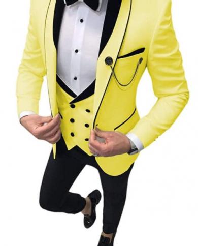 Costume Homme 2022 New Design Formal Tuxedo 3 Piece Shawl Lapel Wedding Suits For Men Slim Fit Yellow Men Suit Groom Sui