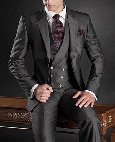Custom Made  Charcoal Business Formal Suit Groom Tuxedos Best Man Peak Lapel Men Wedding Suits jacketpantsvest ties
